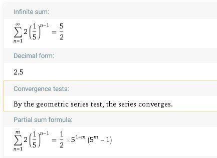 What is the sum of infinity sigma n = 1 2 (1.5)^n-1-example-1