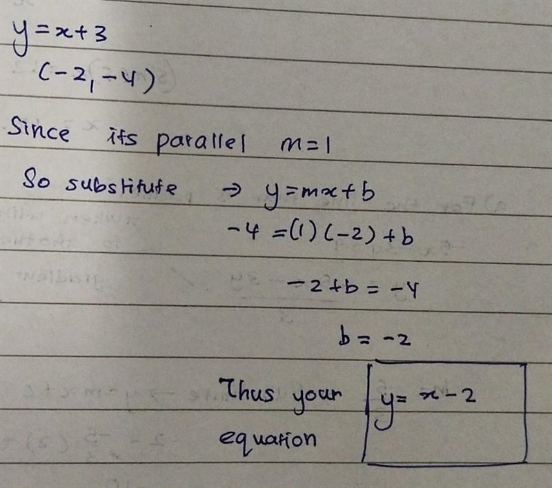 Find the equation of a line that is parallel to y=x+3 and passes through the point-example-1