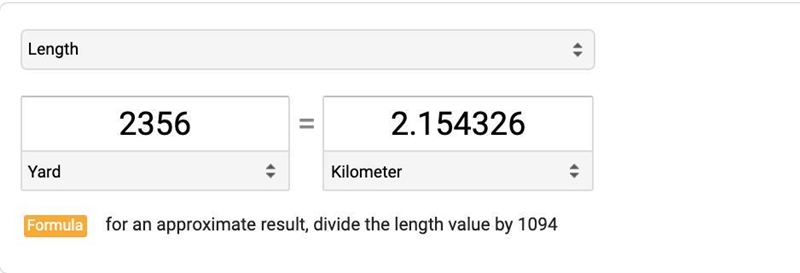 What is 2356 yards in kilometres?-example-1