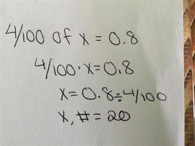 Find the number if: 4/100 of it is 0.8-example-1