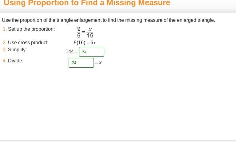 HELP PLEASE!!!!! Use the proportion of the triangle enlargement to find the missing-example-1