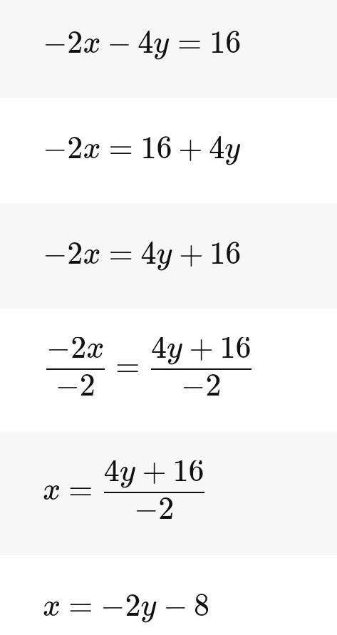 How do you solve -2x-4y=16-example-1