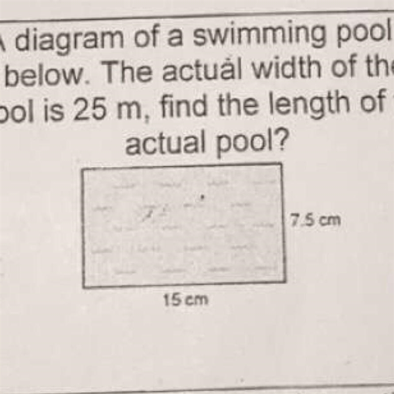 A diagram of a swimming pool is below. The width of the pool is 25m find the length-example-1