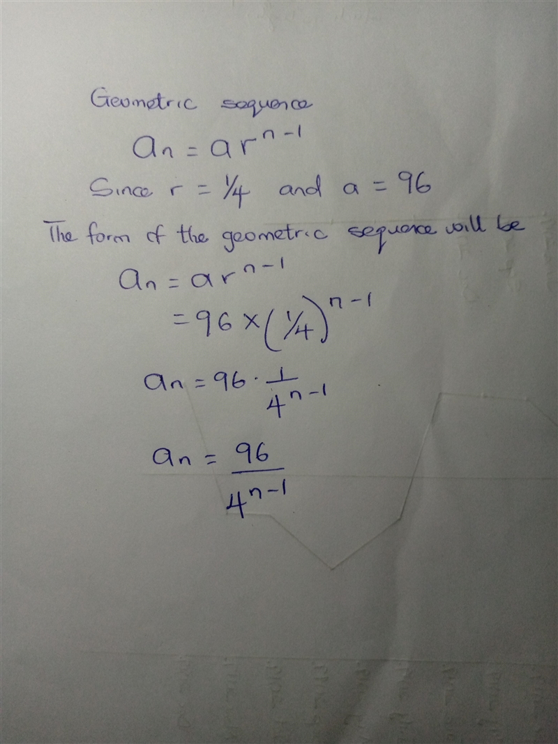 Find an explicit formula for the geometric sequence 96,24,6,1.5,...-example-1