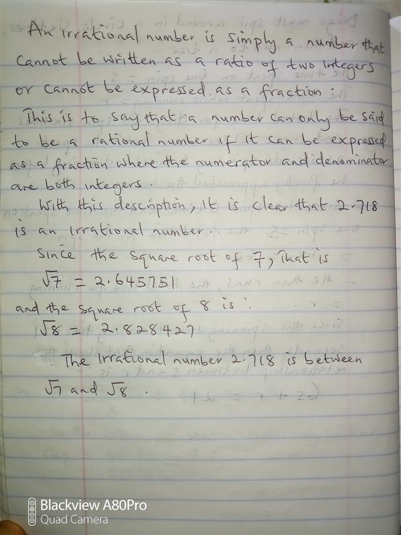 The number e is an irrational number approximately equal to 2.718 between which pair-example-1