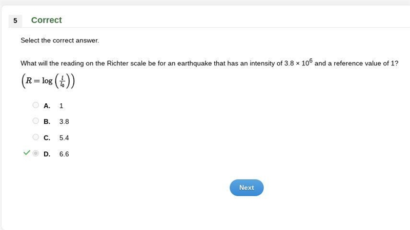 What will the reading on the Richter scale be for an earthquake that has an intensity-example-1