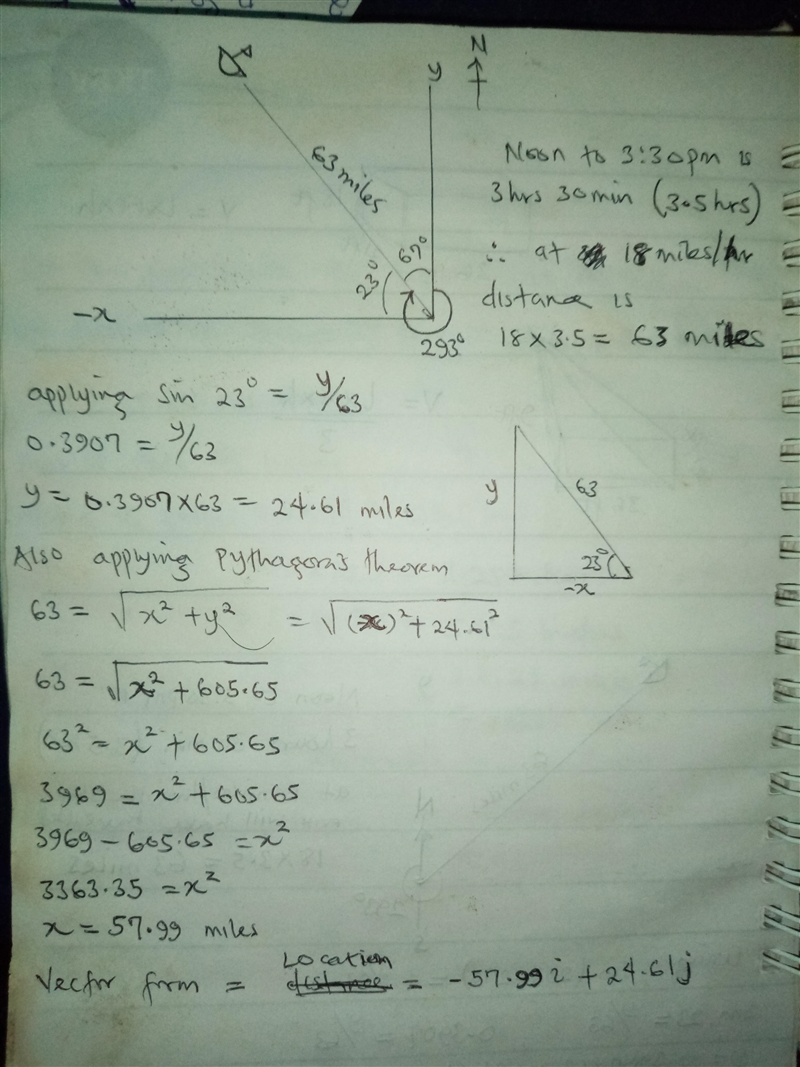 A ship leaves port at noon at a bearing of 293º. The ship's average rate of speed-example-1