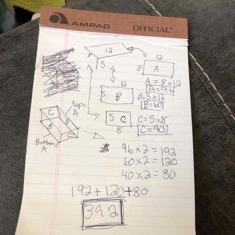 Find the total surface area of a rectangular prism whose width is 8 inches, length-example-1