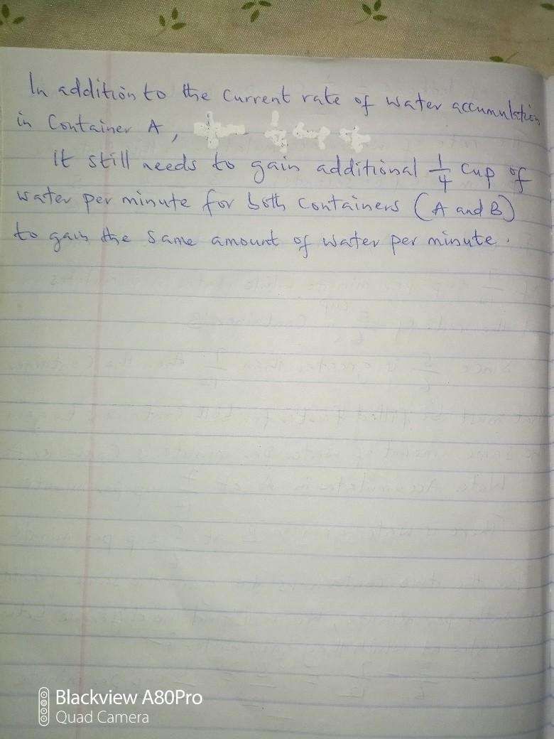 Two leaky containers are filling with water. Water enters container A at a rate 2/3 of-example-4
