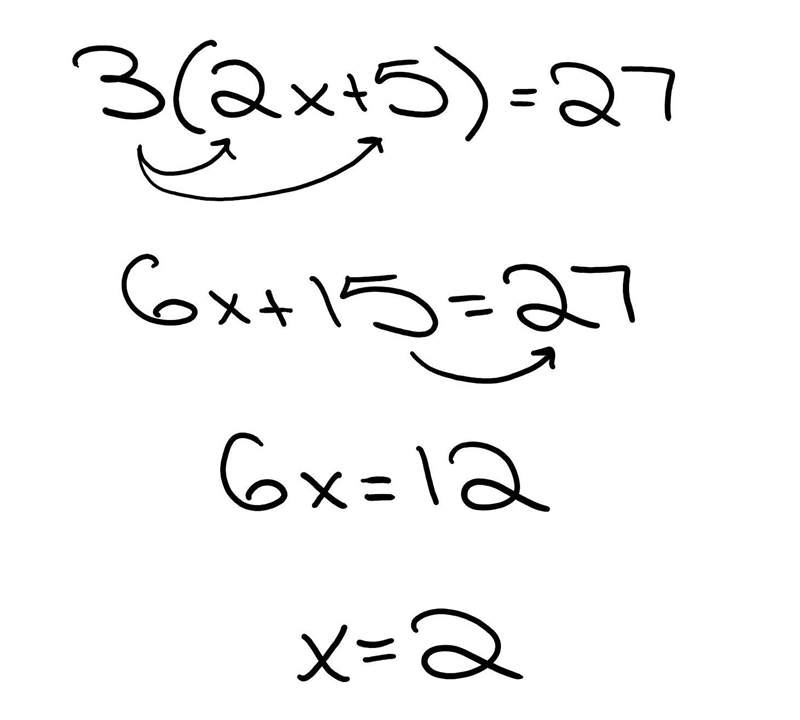 Solve for x: 3(2x + 5) = 27-example-1