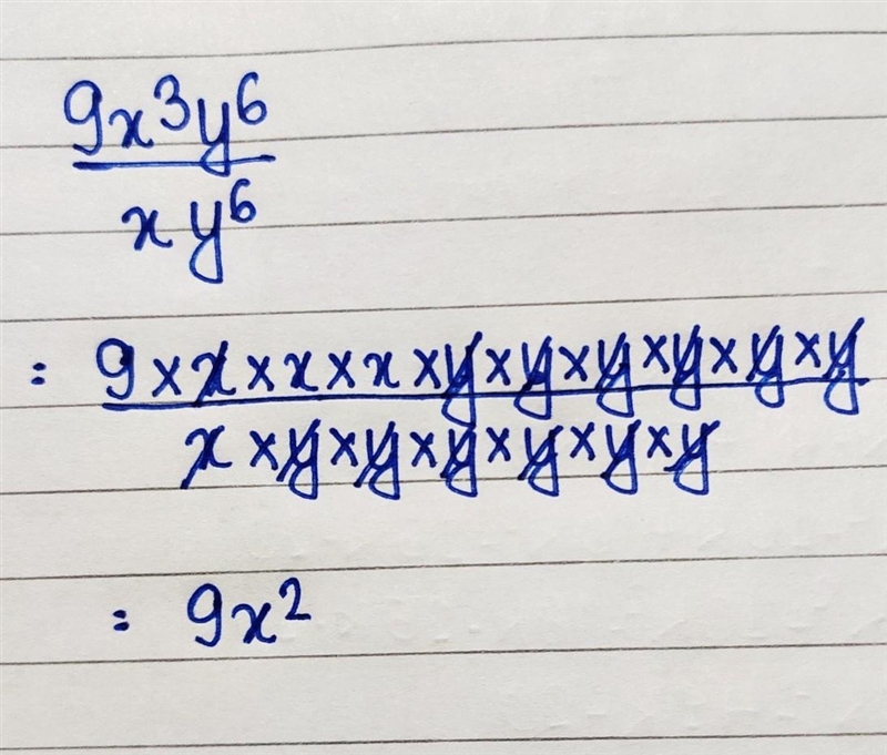 9x^3y^6/xy^6 Solve using only positive exponents-example-1