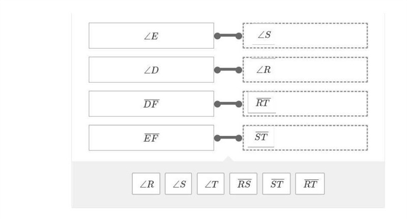 PLEASE HELP ASAP △DEF is similar to △RST . Drag the answer into the box to match each-example-1