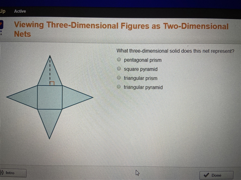 . Which three-dimensional figure is modeled by the net below? F. rectangular prism-example-1