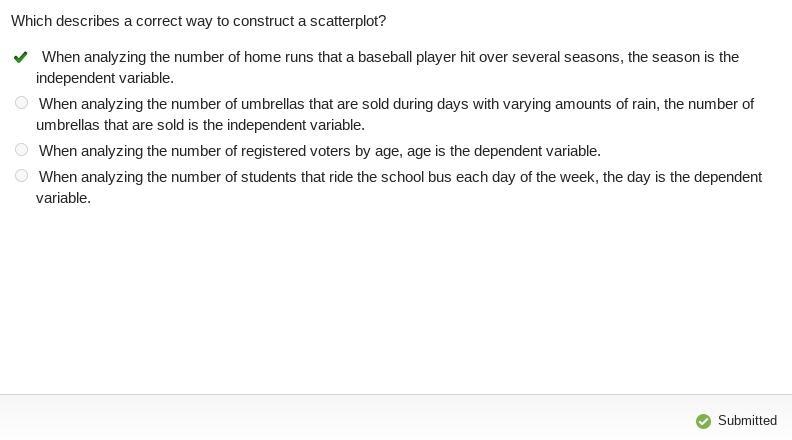 Which describes a correct way to construct a scatterplot? A) When analyzing the number-example-1