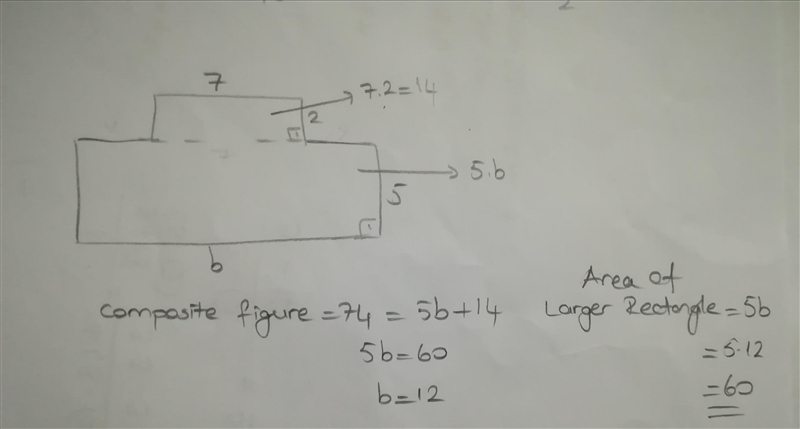 The area of the following composite figure is 74 square inches. What is the area of-example-1