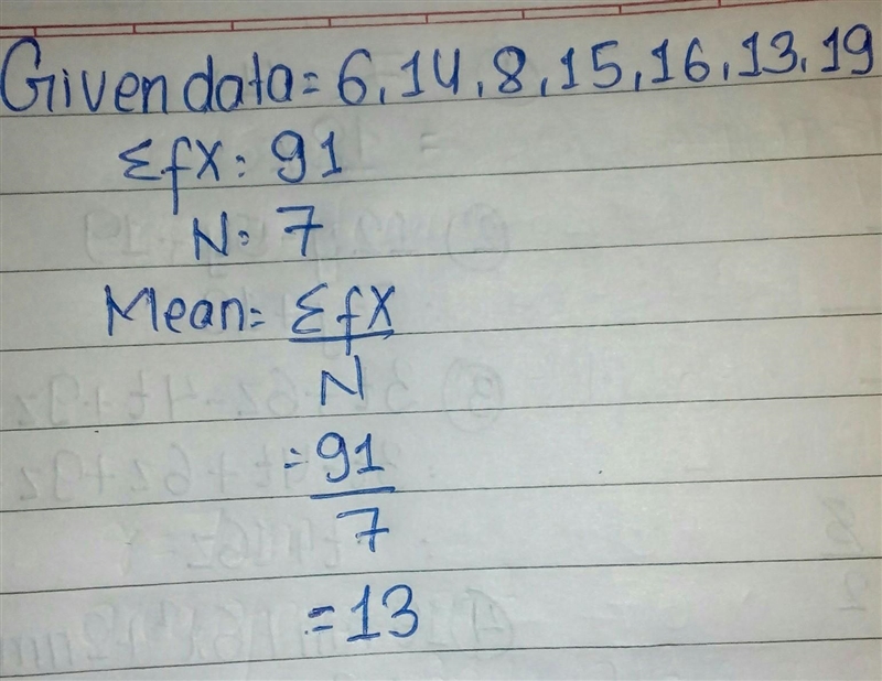 What is the Mean in the following number sequence: 6, 14, 8, 15, 16, 13, 19​-example-1