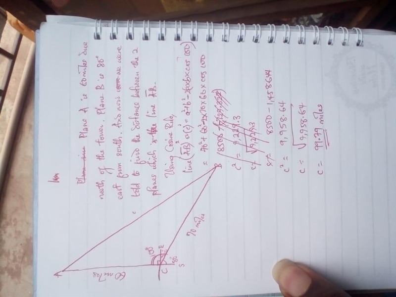 One airplane is 60 miles due north of a control tower. Another airplane is located-example-1