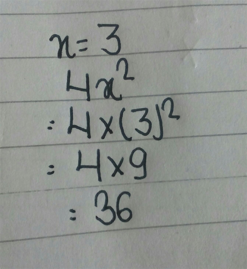 Trying to determine the answer to 4xsquared where x=3-example-1