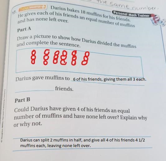 Darius bakes 18 muffins for his friends. The gives each of his friends an equal number-example-1