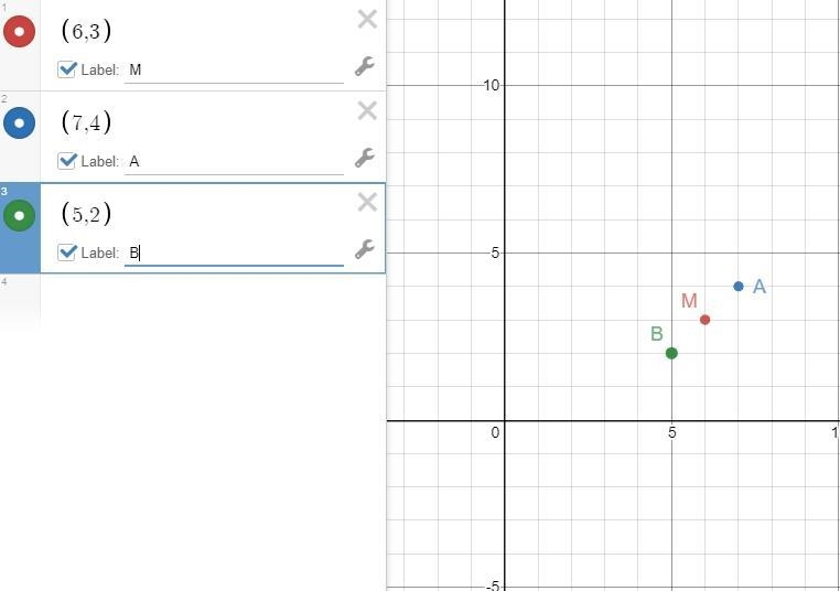 The midpoint of AB is M (6,3). If the coordinates of A are (7,4) what are the coordinates-example-1