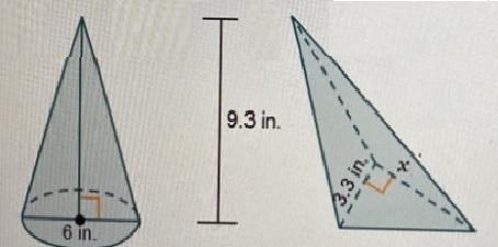 A cone and a triangular pyramid have a height of 9.3 m and their cross-sectional areas-example-1