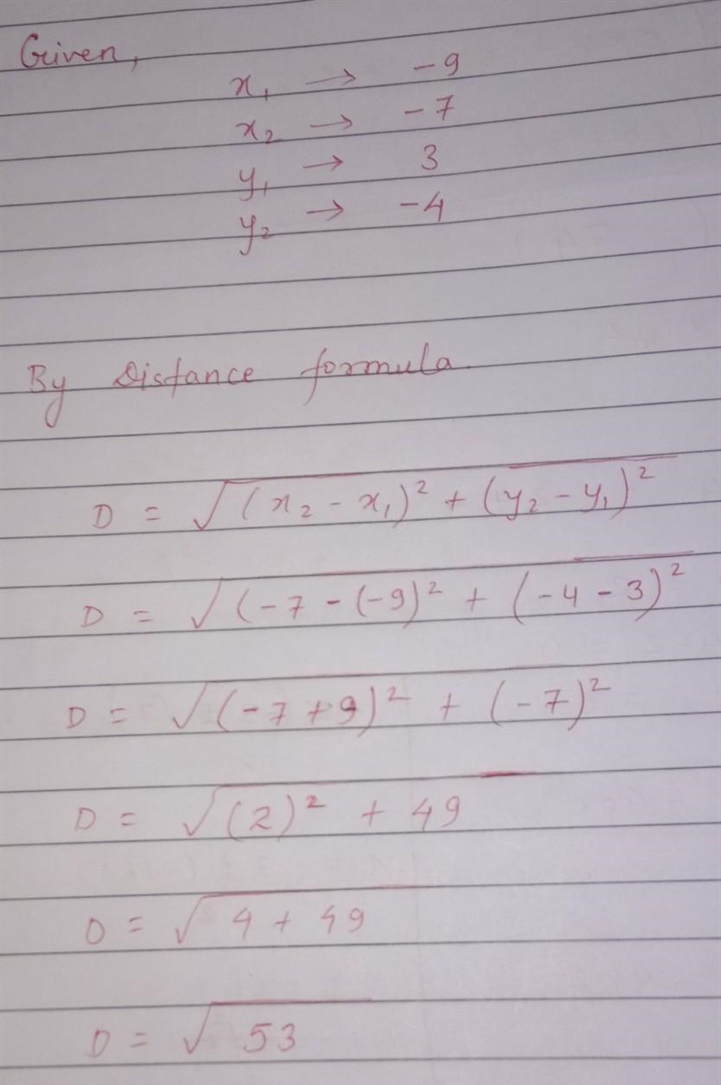 Distance between (-9,3) and (-7-4)-example-1