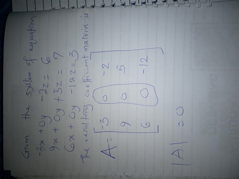 What is the determinant of the coefficient matrix of the system-example-1