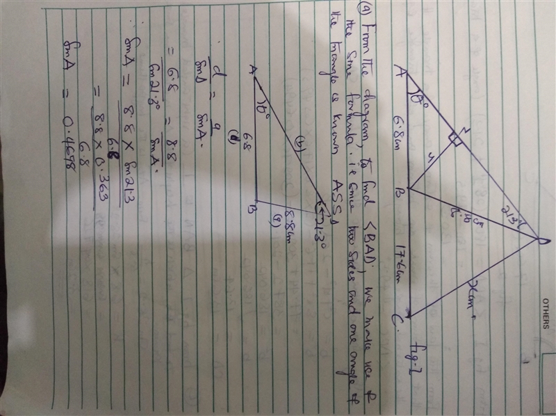 In the diagram, ABC is a straight line such that AB = 6.8 cm,BC=17.6cm,BD=8.8 cm and-example-1