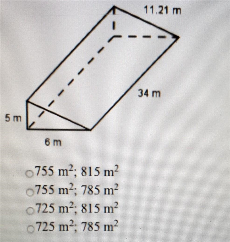 Use formulas to find the lateral area and surface area of the given prism. Round your-example-1