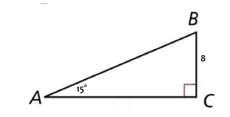 The measure of angle A is 15°, and the length of side BC is 8. What are the lengths-example-1