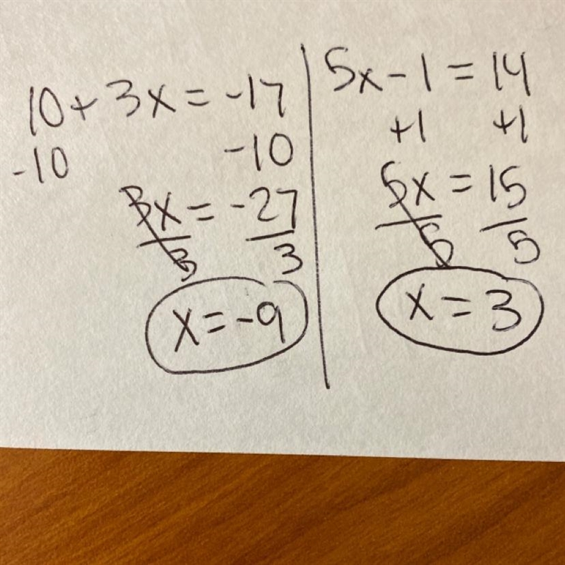 PLEASE HELP!!!!!!!! what is the answer to 10 + 3x = -17 And whats the answer to 5x-example-1