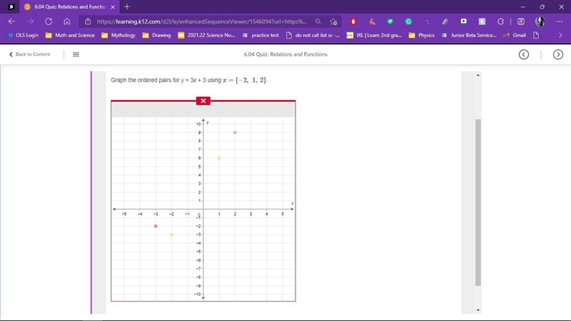 Graph the ordered pairs for y=3x+3 using x={-2,1,2}-example-1