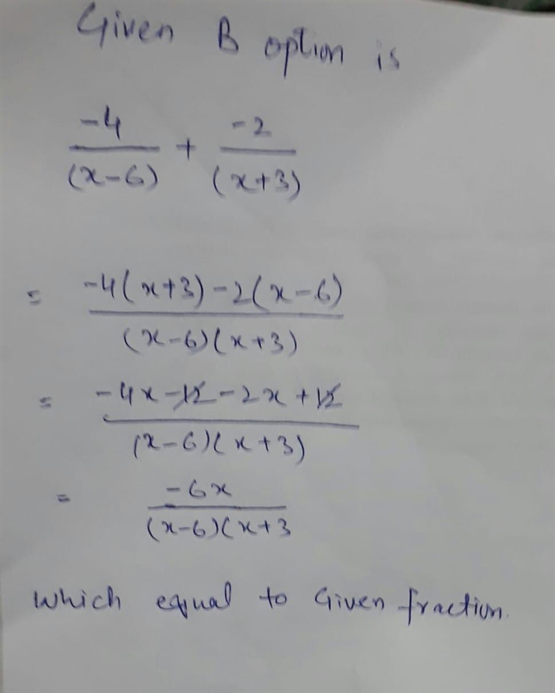 Decompose -6x/(x-6)(x+3) into partial fractions.-example-1