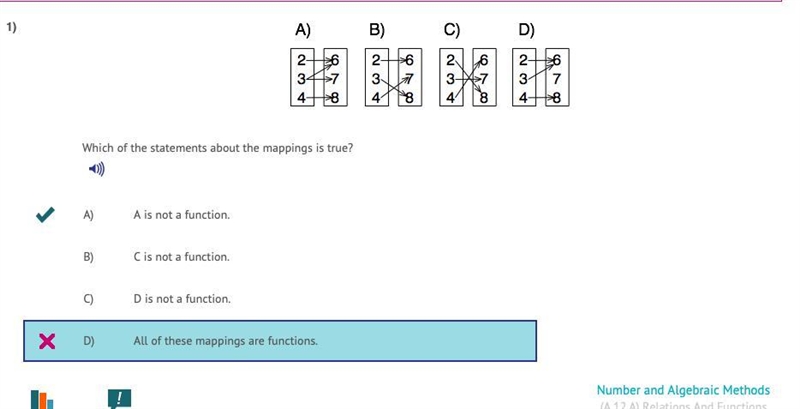 Which of the statements about the mappings is true? A) A is not a function. B) C is-example-1