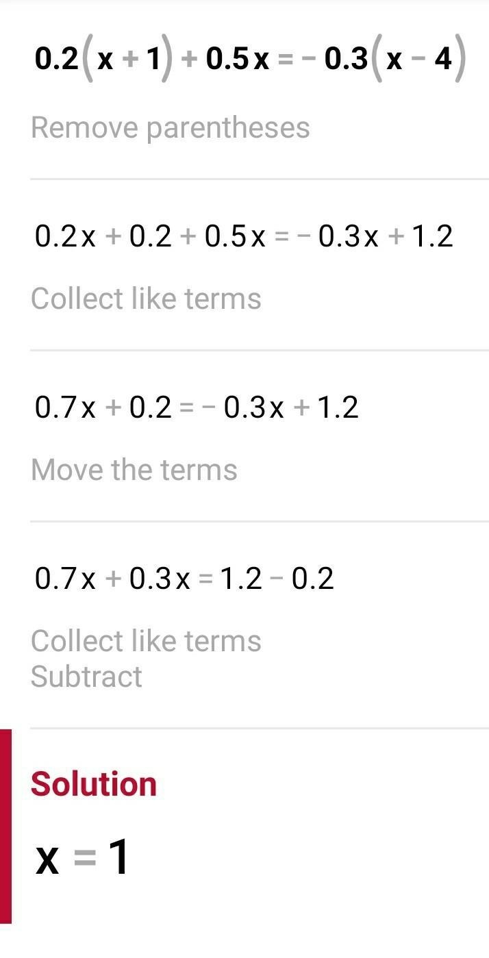 0.2(x + 1) + 0.5x = -0.3(x - 4)?-example-1