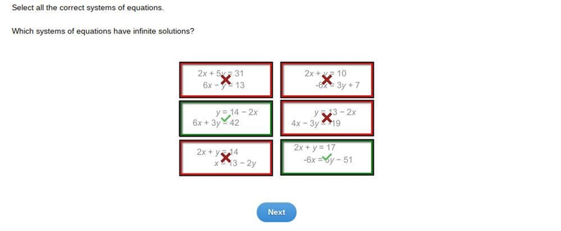 Which systems of equations have infinite solutions?-example-1