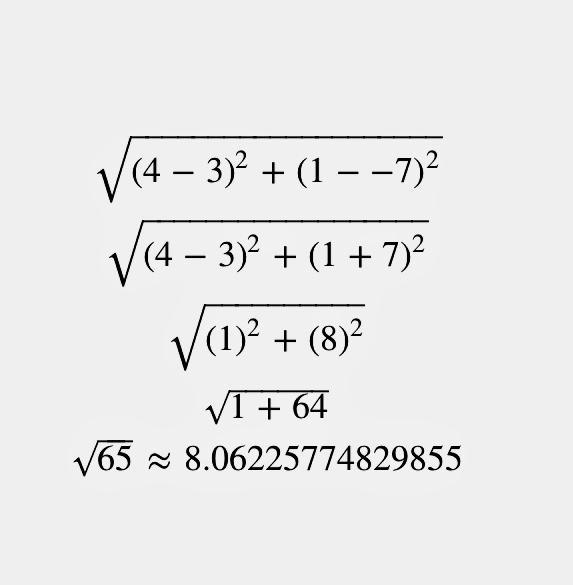 Find the distance between (3, −7) and (4, 1)-example-1