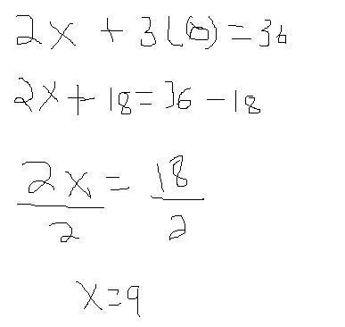 What is the value of the x in the equation 2x +3y = 36, wheb y = 6?-example-1