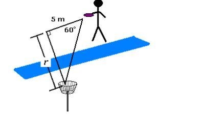 Jaime is playing disc golf. He is standing across a creek from the basket at a 60° angle-example-1