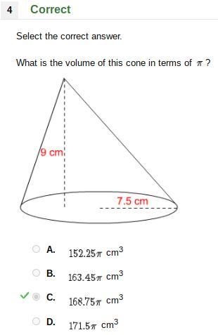 What is the volume of the cone in terms of π-example-1