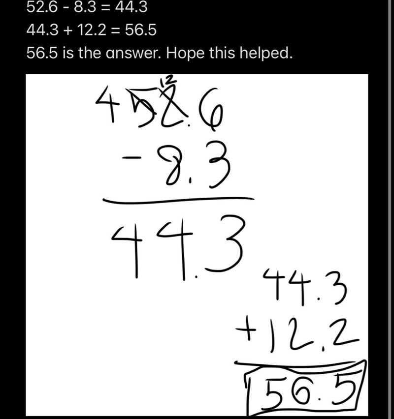 Plz help me 52.6 - 8.3 + 12.2 =-example-1