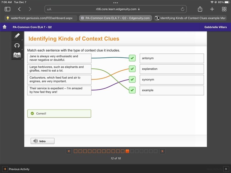 Identifying Kinds of Context Clues example Match each sentence with the type of context-example-1