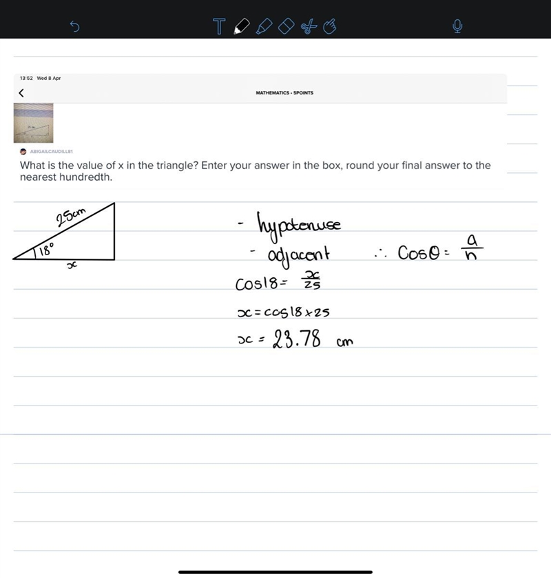 What is the value of x in the triangle? Enter your answer in the box, round your final-example-1