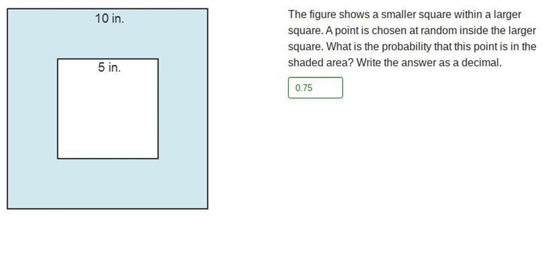 The figure shows a smaller square within a larger square. A point is chosen at random-example-1