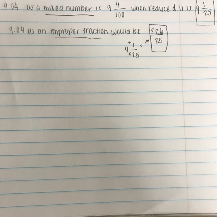 Write 9.04 as a mixed number and an improper fraction-example-1