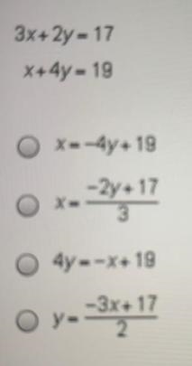 Which shows the correct first step to solving the system of equations in the most-example-1