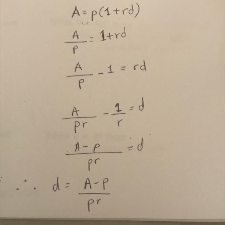 A=p(1+rd) solve for d-example-1