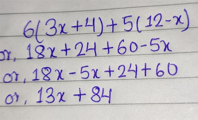 Which algebraic expression is equivalent to the expression below? 6(3x + 4) + 5(12 - x-example-1