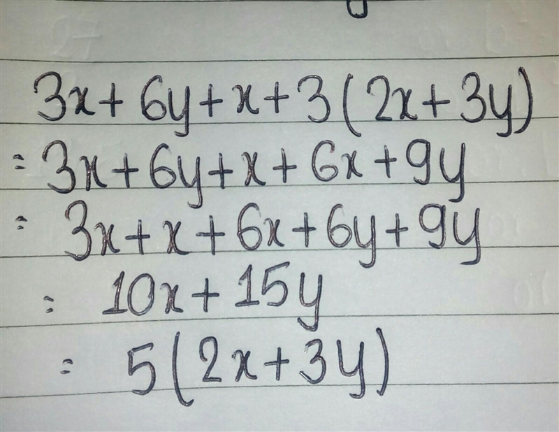 Simplify and show your work please. 3x+6y+x+3(2x+3y-example-1