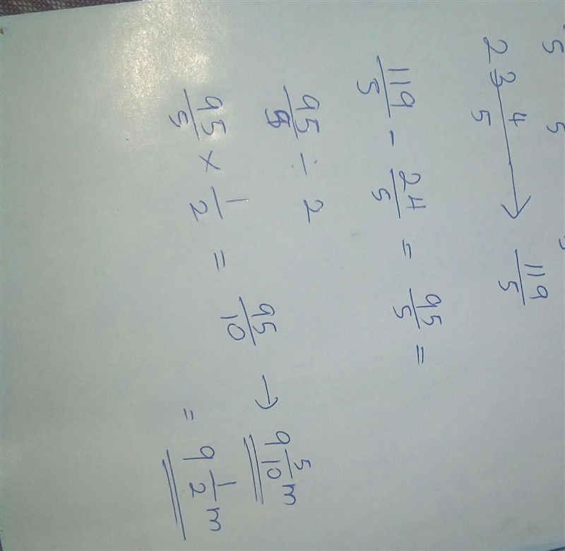 if the base of a rectangle is 2 2/5 m and the perimeter is 23 4/5 m, what is the height-example-2